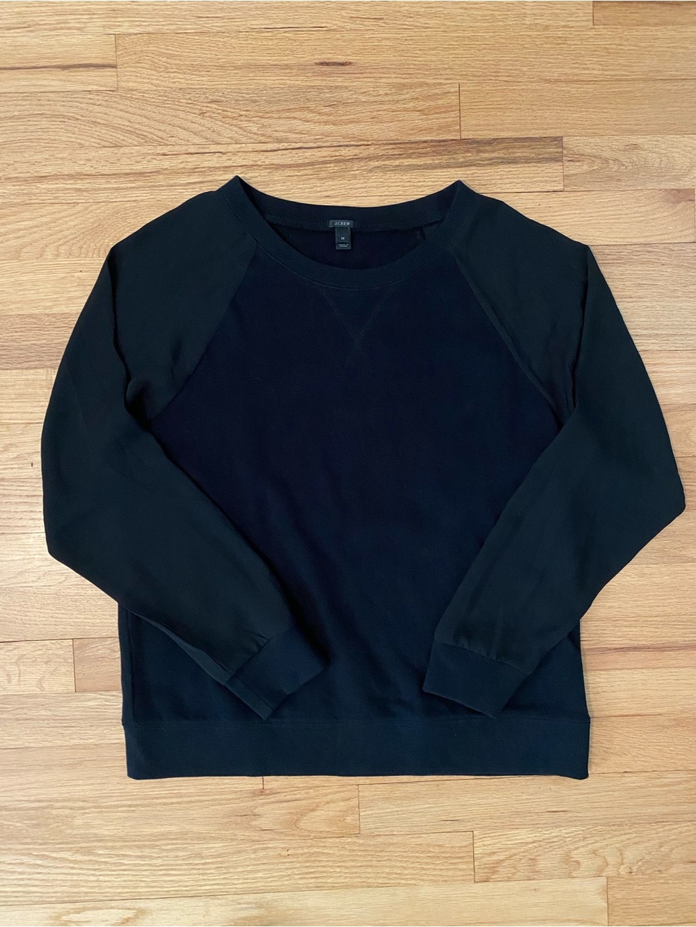 J. Crew Black Crewneck Sweater with Sheer Sleeves Medium